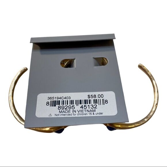 Robert Lee Morris Hammered Gold Toned Hoops w/ Royal Blue Faceted Stone. - Picture 6 of 7